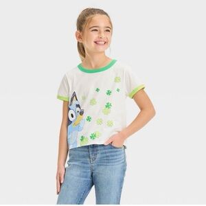 Bluey Disney Jr. Ringer Short Sleeve Graphic Lucky Clovers T-Shirt